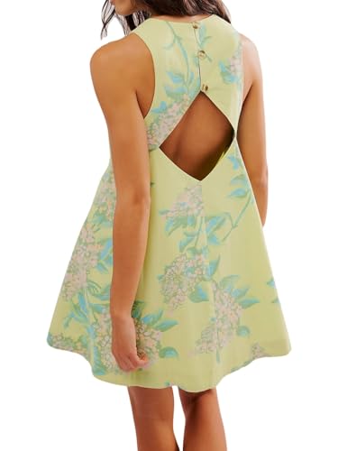 LifeShe Floral Sleeveless Backless Mini Dress for Women Summer Loose Swing Flowy Sundress with Pockets - Image 5