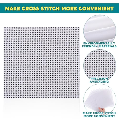 Knitgrip 8 Pack 8 x 8 Inches Needlepoint Canvas 13 Mesh Blank White Canvas Pure Cotton Needlepoint Mesh Twist Interlock for Embroidery DIY Knit Crochet Projects Make Dividers - Image 2