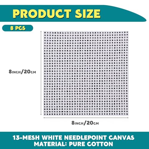 Knitgrip 8 Pack 8 x 8 Inches Needlepoint Canvas 13 Mesh Blank White Canvas Pure Cotton Needlepoint Mesh Twist Interlock for Embroidery DIY Knit Crochet Projects Make Dividers - Image 3