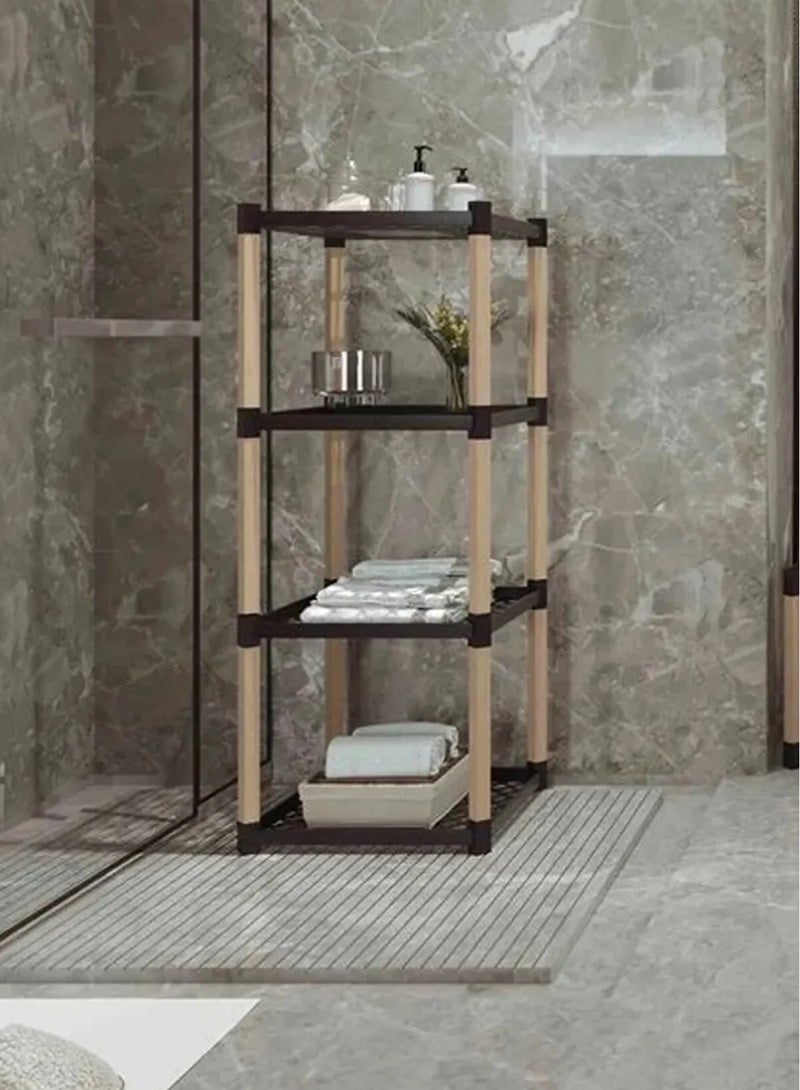 Reko 4 Tiers Shower Shelf, Shower Caddy Organizer Shelf Corner Kitchen Bathroom Storage Unit Shower Shelves Plastic & Wood Shower Rack Stands - Image 2