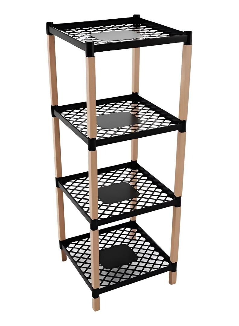 Reko 4 Tiers Shower Shelf, Shower Caddy Organizer Shelf Corner Kitchen Bathroom Storage Unit Shower Shelves Plastic & Wood Shower Rack Stands - Image 1