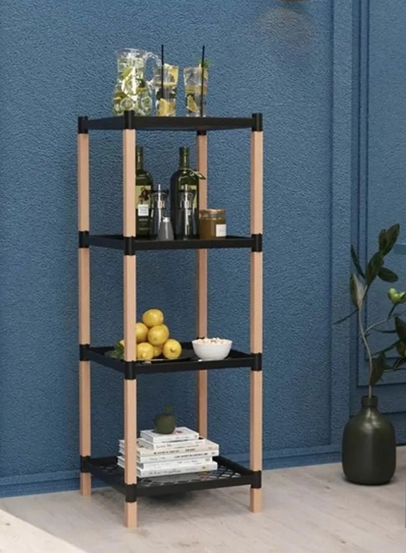 Reko 4 Tiers Shower Shelf, Shower Caddy Organizer Shelf Corner Kitchen Bathroom Storage Unit Shower Shelves Plastic & Wood Shower Rack Stands - Image 3