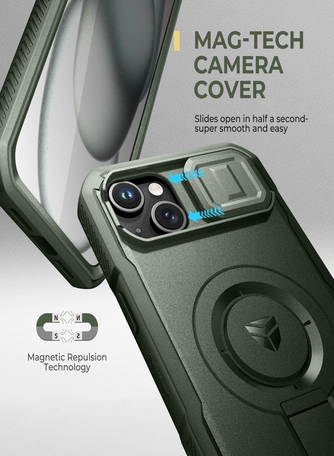 Dexnor for iPhone 15 Plus/14 Plus Case with Slide Camera Cover & Adjustable Kickstand&Built-in Screen Protector,Magsafe Rugged Shockproof Bumper Cases Heavy-duty Magnetic Protective Cover,Army Green - Image 4