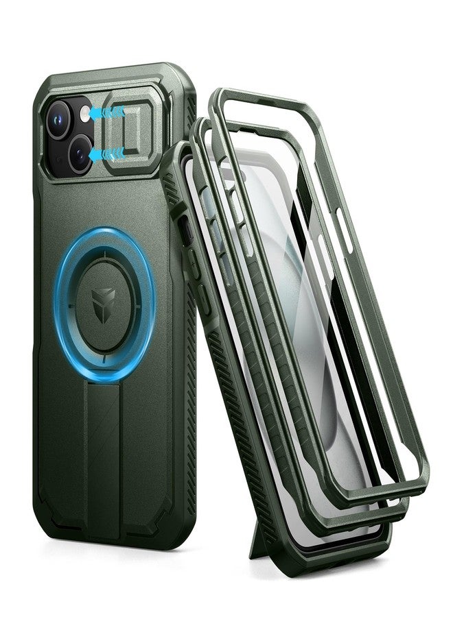 Dexnor for iPhone 15 Plus/14 Plus Case with Slide Camera Cover & Adjustable Kickstand&Built-in Screen Protector,Magsafe Rugged Shockproof Bumper Cases Heavy-duty Magnetic Protective Cover,Army Green - Image 1