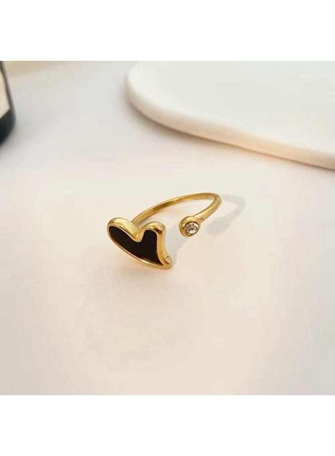 UShop Adjustable heart-shaped ring from U-Shop, gold-plated with a touch of beauty and a crystal stone, elegant and fashionable jewelry. - Image 2