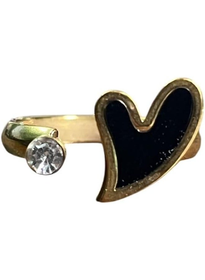 UShop Adjustable heart-shaped ring from U-Shop, gold-plated with a touch of beauty and a crystal stone, elegant and fashionable jewelry. - Image 1