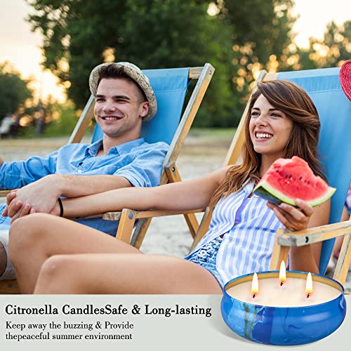 OFUN Large Citronella Candles Outdoor Decorative 55oz, Soy Wax Lemongrass Candle Set 3 Wick, Scented Jar Candle Bulk Up to 240hrs, 3 Pack Summer Camping Candles for Patio Garden Balcony - Image 4