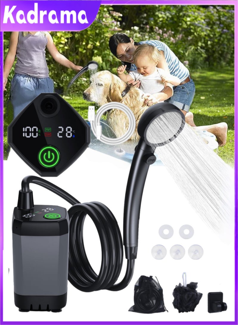 KADRAMA Portable Camp Shower, Camp Shower Pump with Detachable USB Rechargeable Batteries, With shower head, smart LED display, electric water pump,Portable Outdoor Shower Head, Pumps Water from Bucket Into Steady, Gentle Shower Stream,for Camping, Traveling - Image 1
