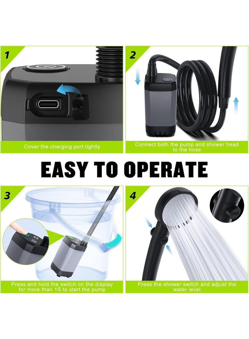 KADRAMA Portable Camp Shower, Camp Shower Pump with Detachable USB Rechargeable Batteries, With shower head, smart LED display, electric water pump,Portable Outdoor Shower Head, Pumps Water from Bucket Into Steady, Gentle Shower Stream,for Camping, Traveling - Image 4