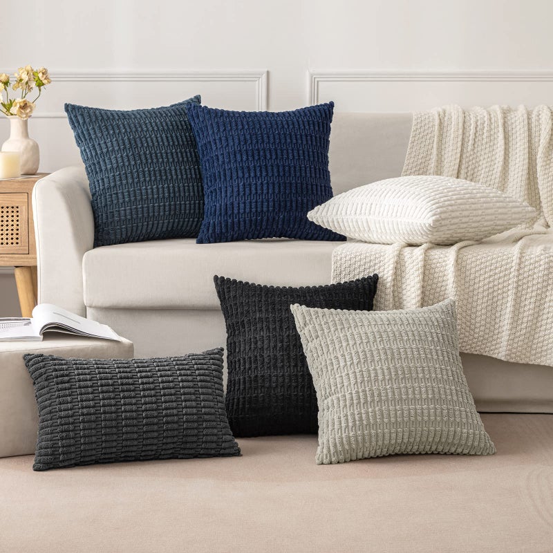 MIULEE Pack of 2 Corduroy Decorative Throw Pillow Covers 24x24 Inch Soft Boho Striped Pillow Covers Modern Farmhouse Home Decor for Sofa Living Room Couch Bed Dark Grey - Image 3
