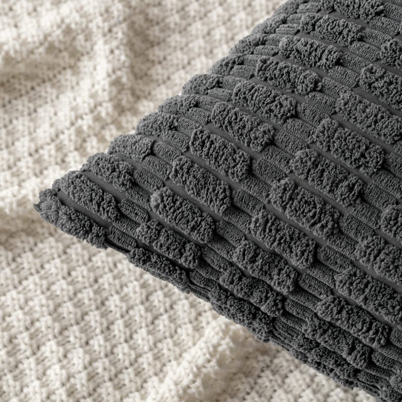 MIULEE Pack of 2 Corduroy Decorative Throw Pillow Covers 24x24 Inch Soft Boho Striped Pillow Covers Modern Farmhouse Home Decor for Sofa Living Room Couch Bed Dark Grey - Image 5