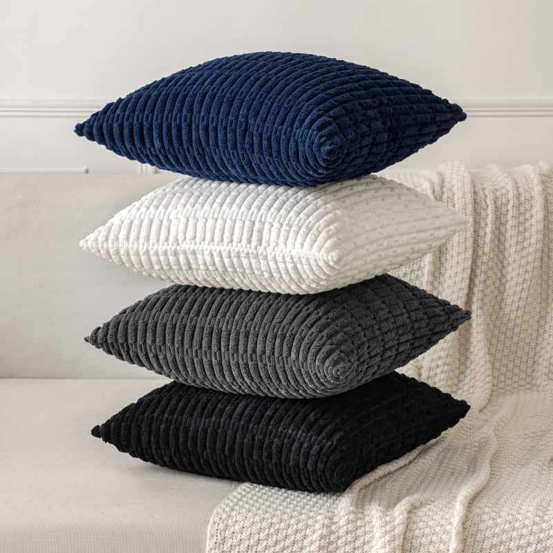 MIULEE Pack of 2 Corduroy Decorative Throw Pillow Covers 24x24 Inch Soft Boho Striped Pillow Covers Modern Farmhouse Home Decor for Sofa Living Room Couch Bed Dark Grey - Image 4