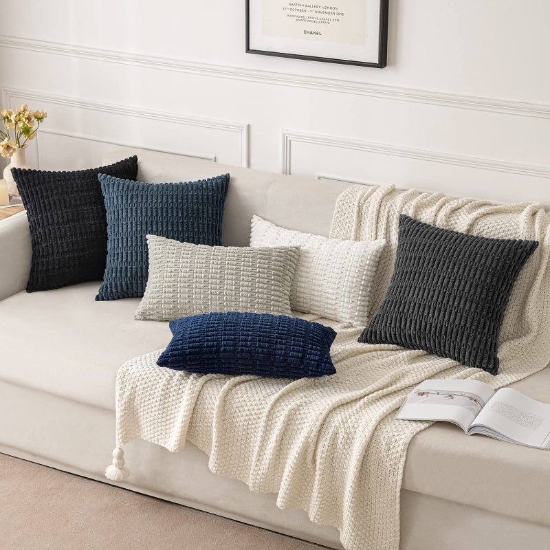 MIULEE Pack of 2 Corduroy Decorative Throw Pillow Covers 24x24 Inch Soft Boho Striped Pillow Covers Modern Farmhouse Home Decor for Sofa Living Room Couch Bed Dark Grey - Image 2