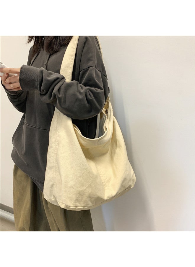 Crossbody Bag Female College Student Class Bag Female Zizi Ins Style Japanese Style Large Capacity Solid Color Canvas Bag Shoulder Bag-Color:Black  - Image 2