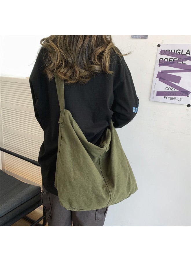 Crossbody Bag Female College Student Class Bag Female Zizi Ins Style Japanese Style Large Capacity Solid Color Canvas Bag Shoulder Bag-Color:Black  - Image 3