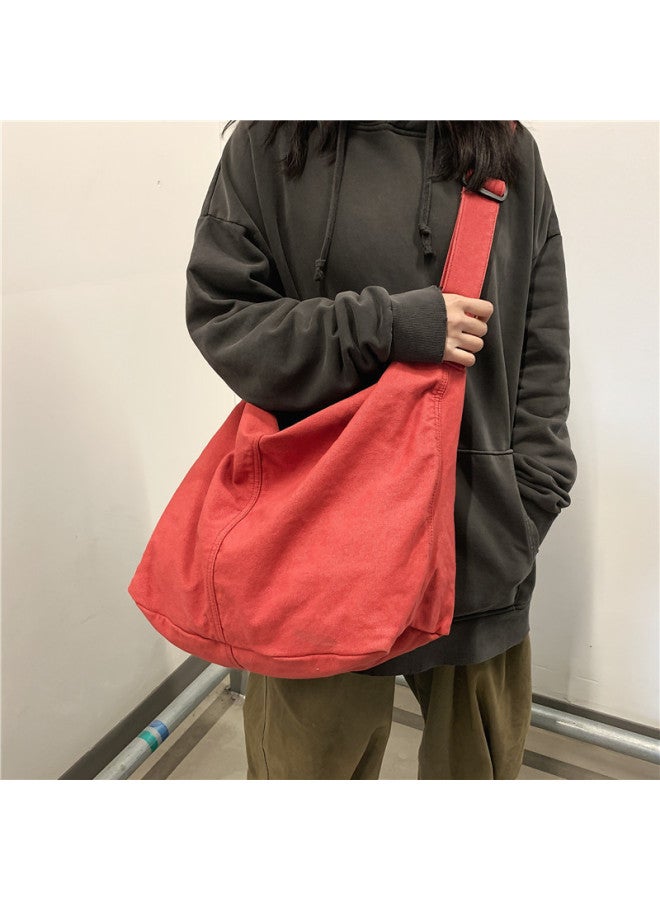 Crossbody Bag Female College Student Class Bag Female Zizi Ins Style Japanese Style Large Capacity Solid Color Canvas Bag Shoulder Bag-Color:Black  - Image 5