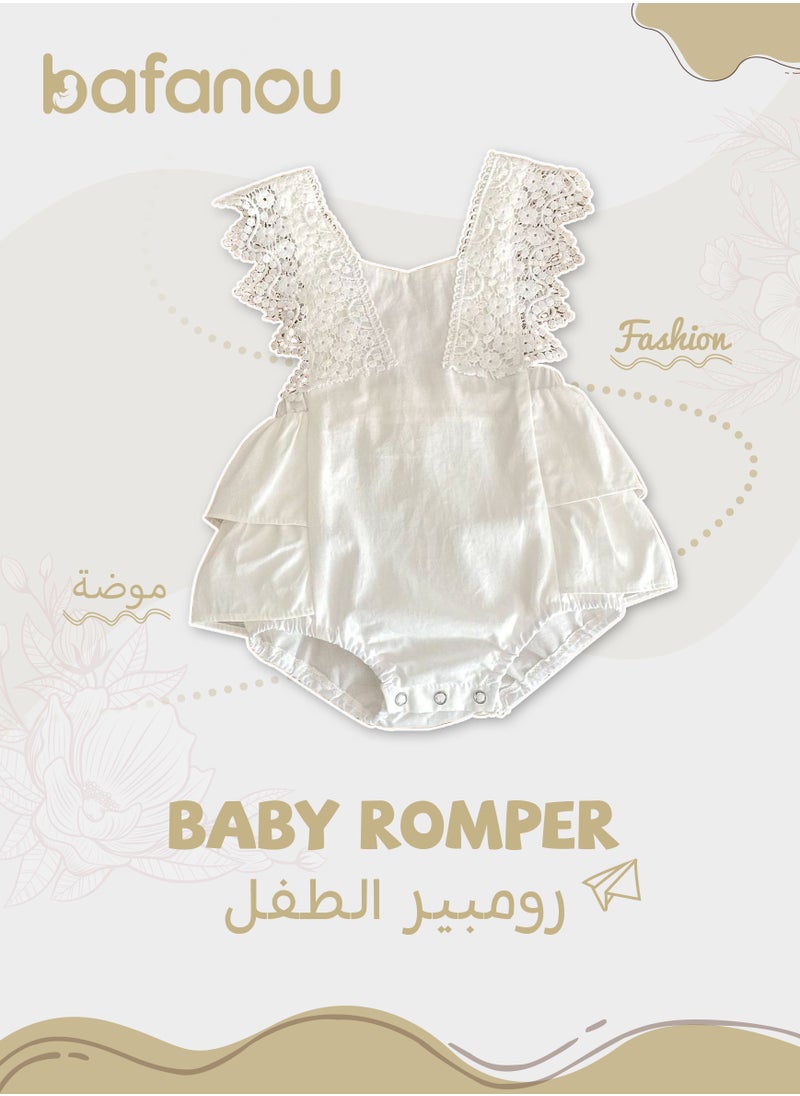 Bafanou Bafanou Baby Girls Plain Playsuit Newborn Cotton Jumpsuit Infant 0-2Y Sleeveless Romper  - Image 1
