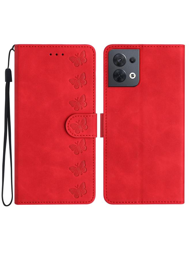 Case For OPPO Reno8 5G Seven Butterflies Embossed Leather Phone Case