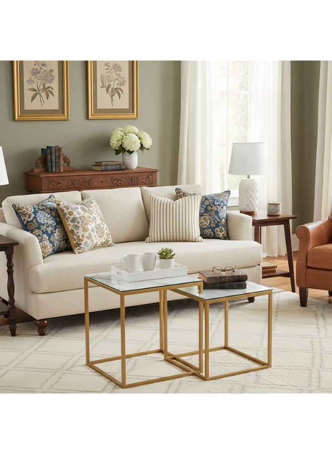 شاربدو طاولة قهوة مربعة للأم والطفل، بسيطة وعصرية، غرفة معيشة منزلية، طاولة رخامية فاخرة بإضاءة 40*40*44 و35*35*37 سم - Image 1