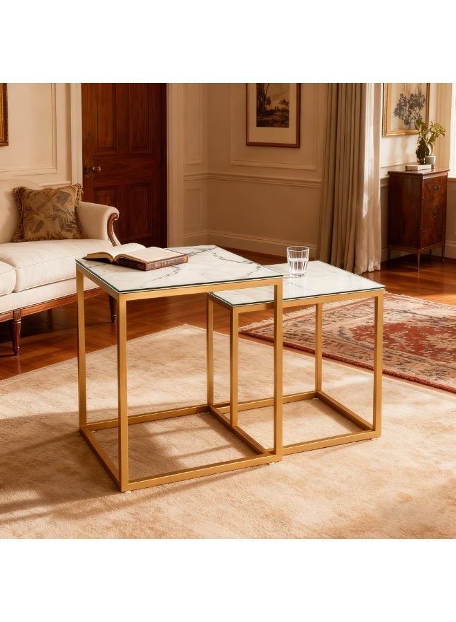 شاربدو طاولة قهوة مربعة للأم والطفل، بسيطة وعصرية، غرفة معيشة منزلية، طاولة رخامية فاخرة بإضاءة 40*40*44 و35*35*37 سم - Image 2