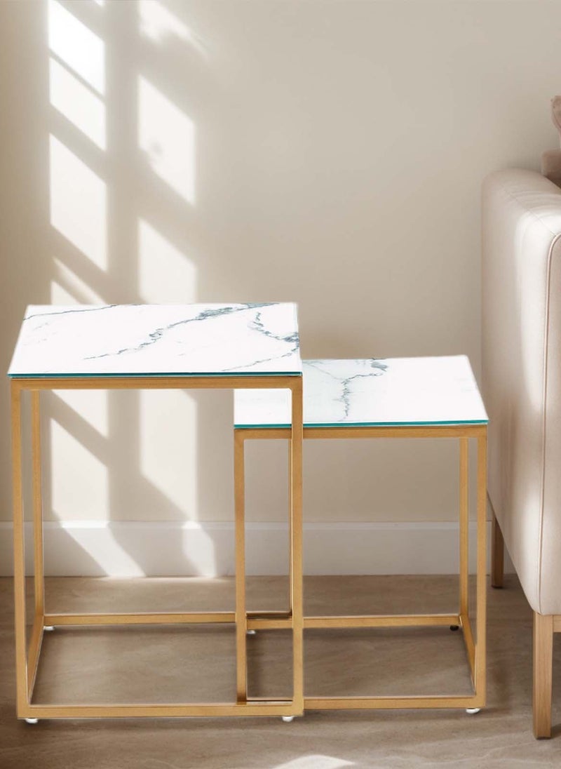 شاربدو طاولة قهوة مربعة للأم والطفل، بسيطة وعصرية، غرفة معيشة منزلية، طاولة رخامية فاخرة بإضاءة 40*40*44 و35*35*37 سم - Image 3