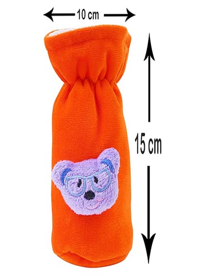 MW PRINTS Soft Plush Stretchable Baby Feeding Bottle Cover with Easy to Hold Strap |Suitable for 60ml-140ml Baby Feeding Bottle Cover Pack of 2 (Orange & Royal Blue) - Image 2