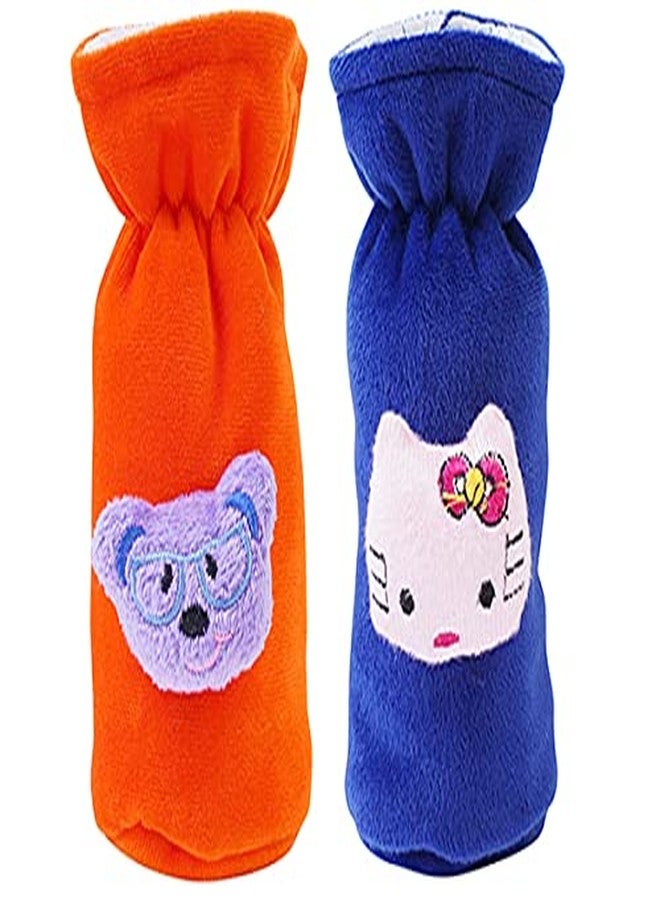 MW PRINTS Soft Plush Stretchable Baby Feeding Bottle Cover with Easy to Hold Strap |Suitable for 60ml-140ml Baby Feeding Bottle Cover Pack of 2 (Orange & Royal Blue) - Image 1