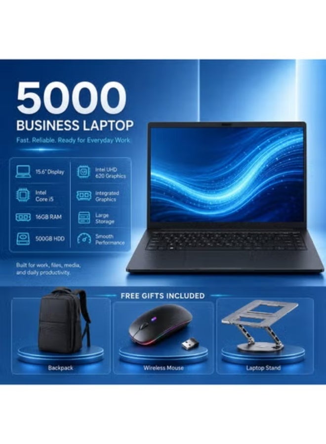 Laptop 15.6 Inch with i5 Processor, 16GB RAM, 500GB Storage, Integrated Graphics with Free Laptop Bag, Mouse and Stand for Work and Study - Image 1