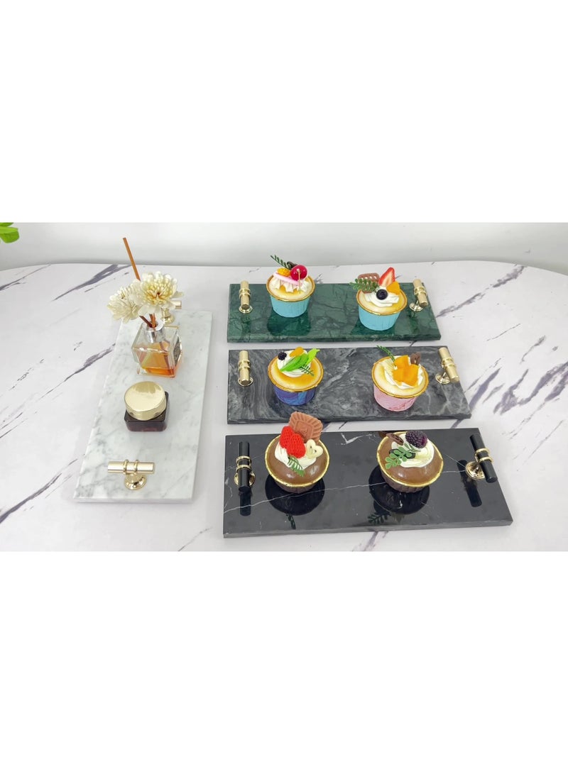 FUKE Tray Bathroom Marble with Gold Handles – Jewelry Display Organizer Cosmetic Storage  Holder Bath Accessory Stand - Image 3