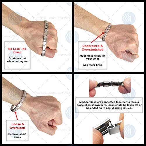 Dolceoro SB-008, Raised 2-Tone Heart Satin Matte Italian Modular Starter Charm Bracelet, 9mm Wide Stainless Steel, 18 Links for Wrist 6-6 3/8" - Image 3