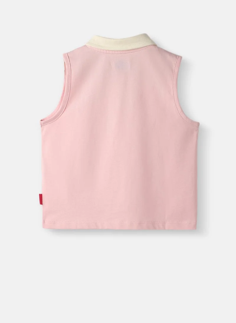 Nautinati Girls’ Solid Cotton T-shirt | Sleeveless Polo T-shirt for 2-10 Years | Embroidery Patch