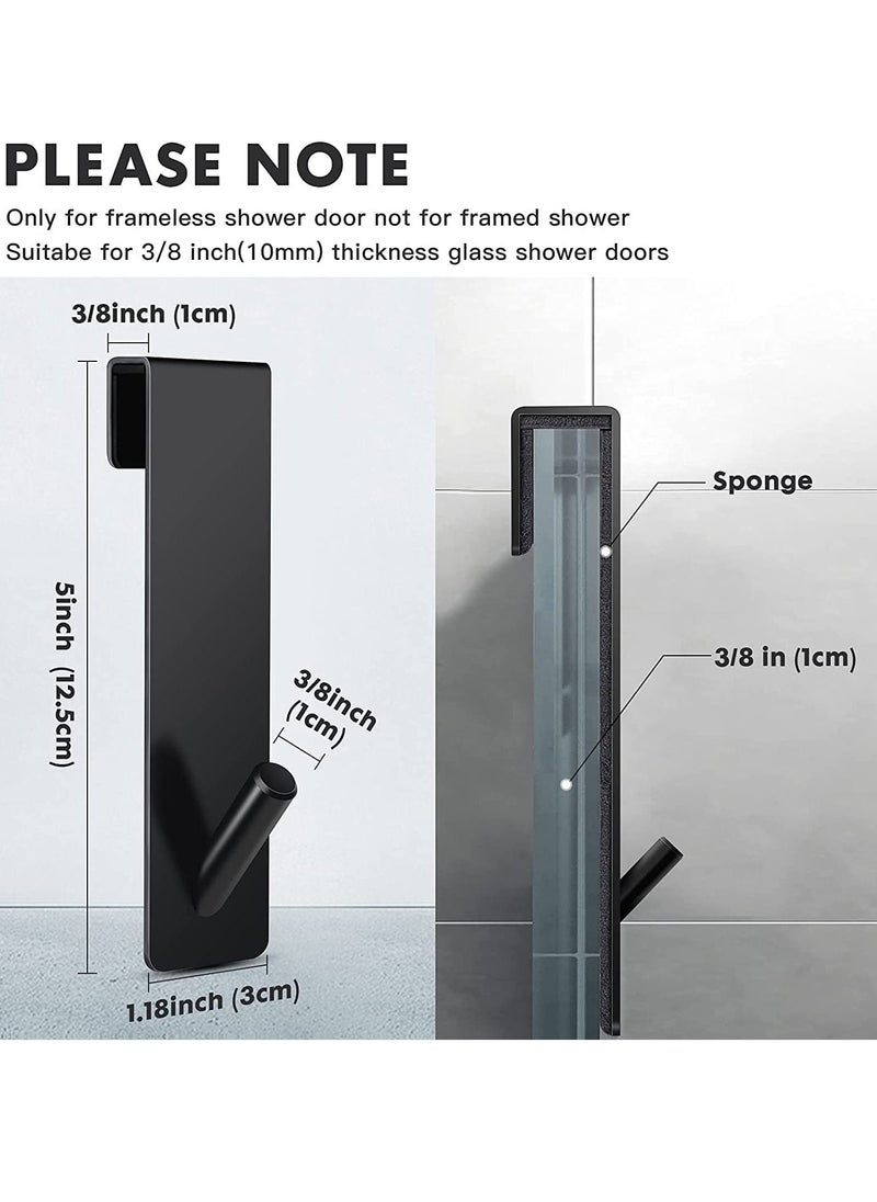 SYOSI Shower Door Hooks 2 Pack Over Door Hooks for Bathroom Frameless Glass Shower Door Towel Hooks Stainless Steel Hanger Drilling-Free Towel Rack Ideal for Robe Loofahs Black  - Image 3