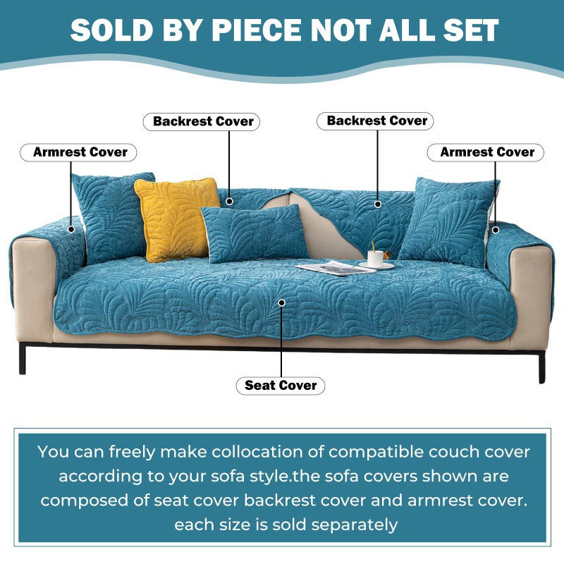 XSlive Palm Leaves Sofa Couch Cover Chenille Plush Quilted Sectional Couch Cover 1-Piece Non Slip Soft Sofa Slipcover Furniture Protector for Pets Kids Children Dog Cat (Blue,28"x28") - Image 2
