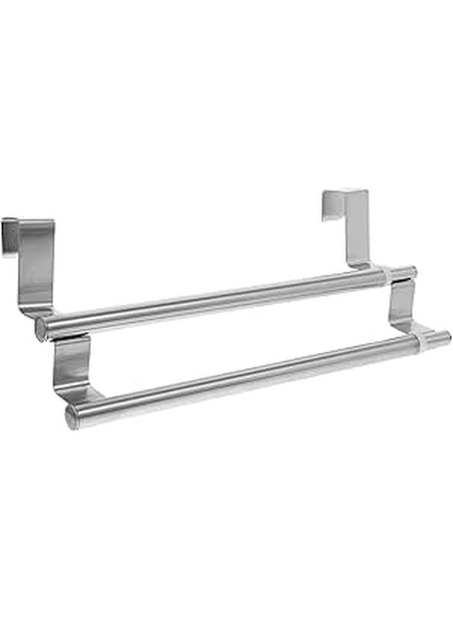 Adjustable Double Towel Rack Stainless Steel Over Door No Drilling Required - Image 1