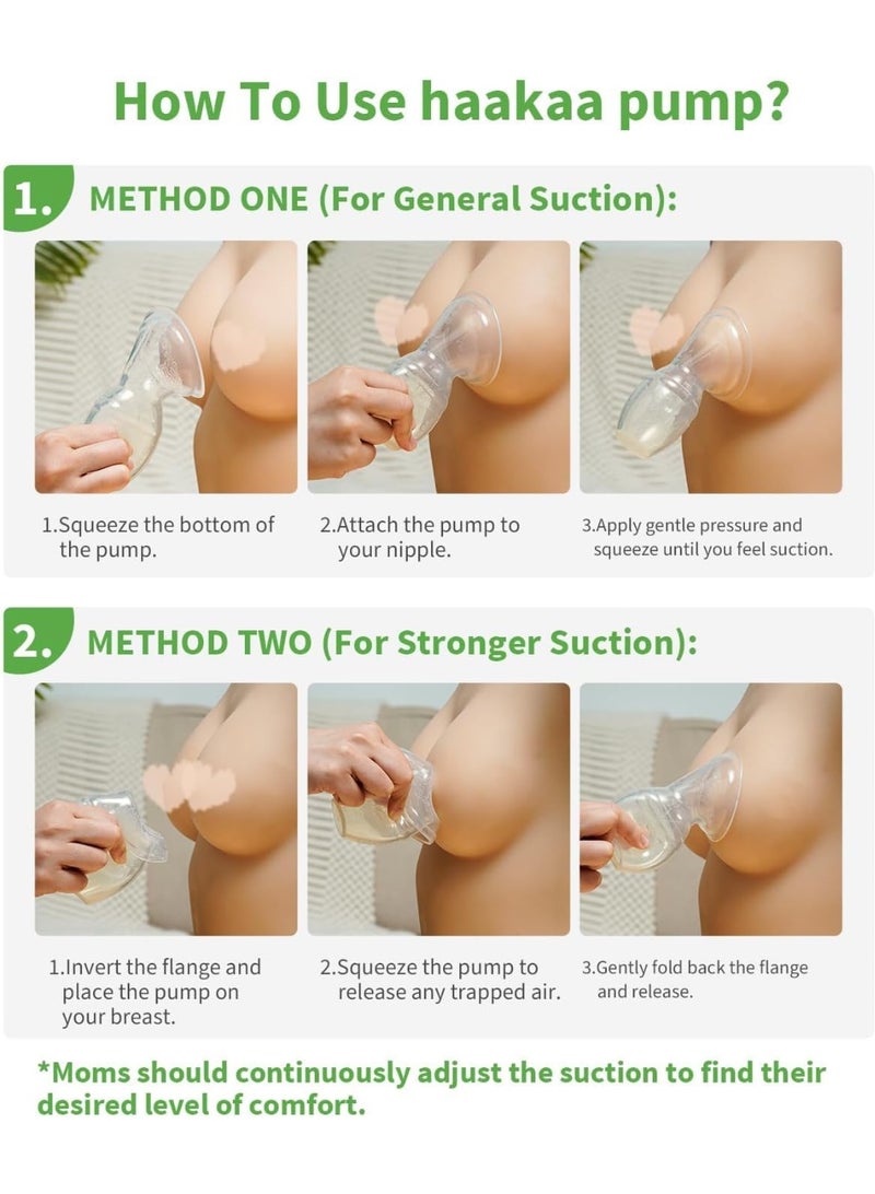 هاكا شفاط حليب من هاكا للرضاعة الطبيعية – شفاط حليب يدوي بقاعدة شفط مصنوع من سيليكون آمن للطعام بنسبة 100% وخالٍ من مادة BPA وPVC والفثالات، بسعة 150 مل (5 أونصات)، لون شفاف. - Image 4