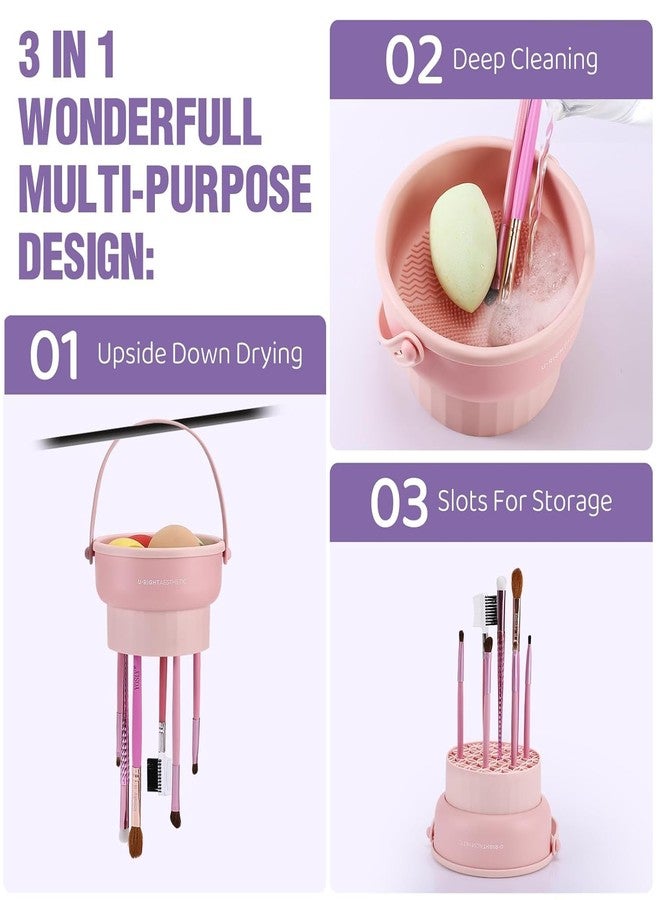 GALV Brush Cleaner Mat 3 in 1 Silicone Makeup Brush Cleaner Makeup Brush Cleaning Bowl Sponge Scrubber Tool for Cleaning, Storage And Upside Down Drying (Multicolor) - Image 3