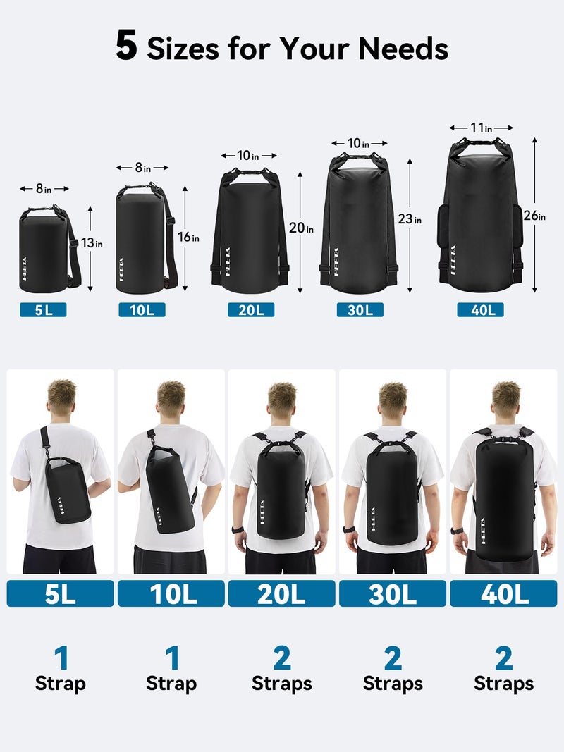 HEETA Waterproof Dry Bag for Women Men (Upgraded Version), Roll Top Lightweight Dry Storage Bag Backpack with Emergency Whistle for Travel, Swimming, Boating, Kayaking, Camping, Beach (Black, 5L) - Image 2