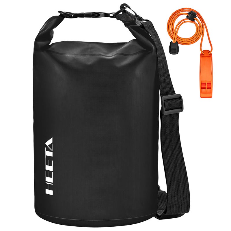 HEETA Waterproof Dry Bag for Women Men (Upgraded Version), Roll Top Lightweight Dry Storage Bag Backpack with Emergency Whistle for Travel, Swimming, Boating, Kayaking, Camping, Beach (Black, 5L) - Image 1