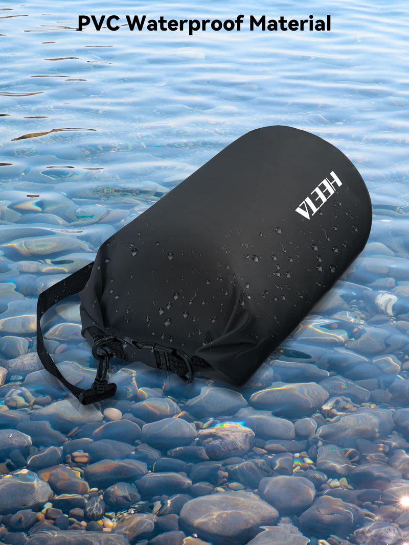 HEETA Waterproof Dry Bag for Women Men (Upgraded Version), Roll Top Lightweight Dry Storage Bag Backpack with Emergency Whistle for Travel, Swimming, Boating, Kayaking, Camping, Beach (Black, 5L) - Image 3
