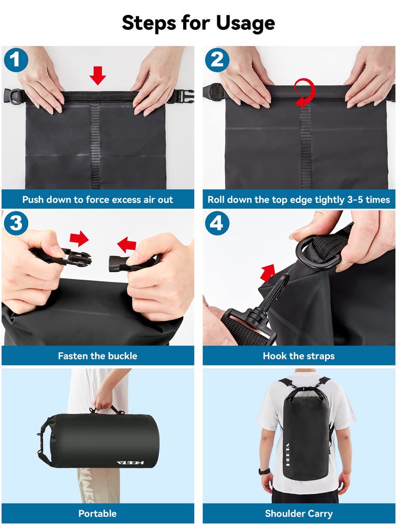 HEETA Waterproof Dry Bag for Women Men (Upgraded Version), Roll Top Lightweight Dry Storage Bag Backpack with Emergency Whistle for Travel, Swimming, Boating, Kayaking, Camping, Beach (Black, 5L) - Image 4