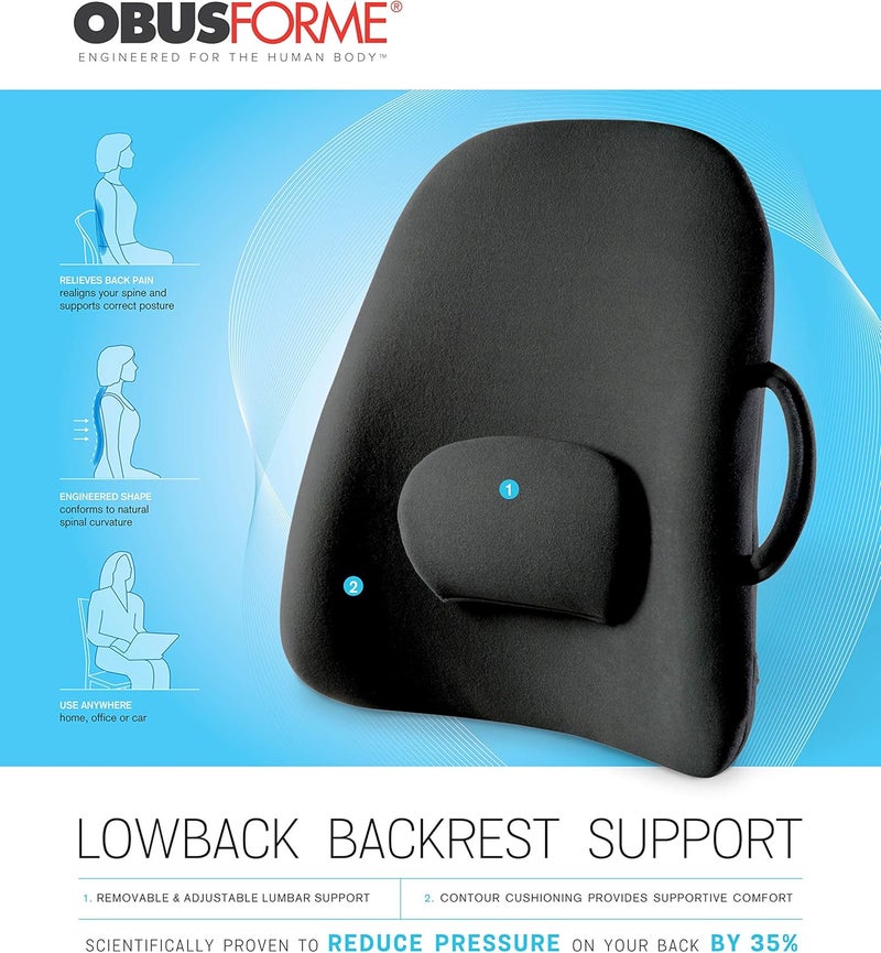 ObusForme ObusForme Lumbar Support Pillow for Chair  Lower Back Backrest Cushion  Adjustable Lumbar Pad  Proven Back Pain Relief  Home Office or OnTheGo  - Image 5