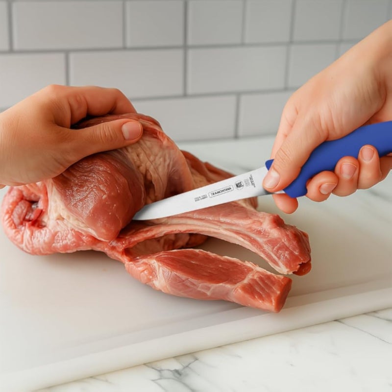 TRAMONTINA Professional Boning Knife for Slicing, Chopping & Dicing â€“ Stainless Steel Blade, Comfortable Handle for High-Performance Kitchen Use â€“ 5-Inch Polypropylene Blue 1 Piece