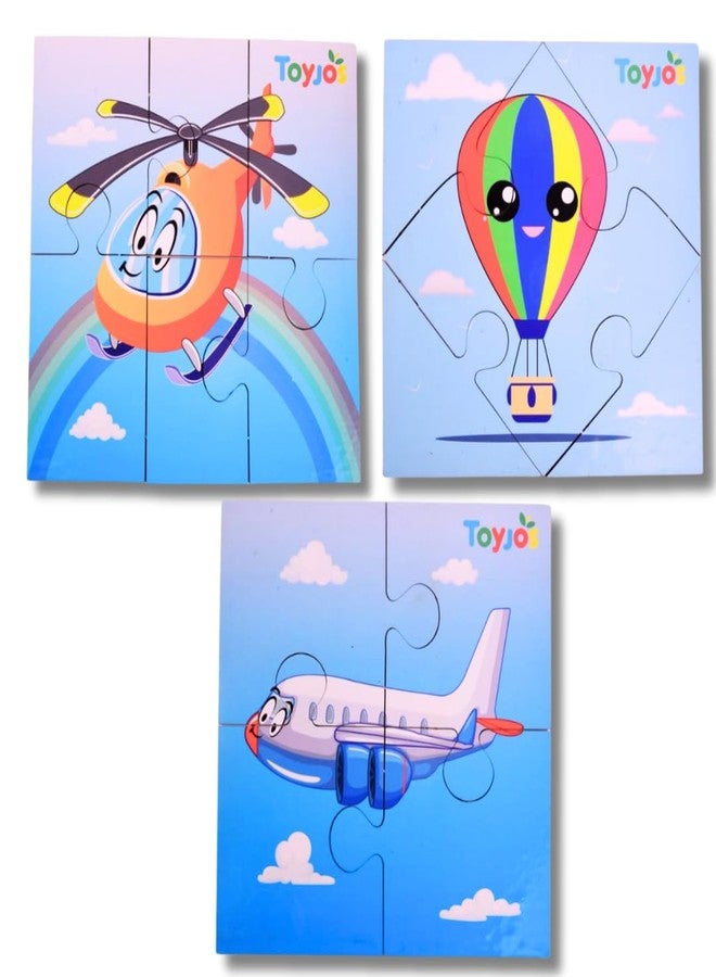 Toyjos Transport Theme Wooden Puzzle Set | 2-5 Years Children Educational Jigsaw Puzzle Toy | Early Learning Cognitive Skill Development Jigsaw Game Toy Birthday Gift for Boys, Girls (Set of 3, 20 Pc) - Image 1