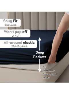 Donetella Bedding Fitted Sheet 2-Pcs Twin Size Solid Bed Sheet Set Fits(120x200CM) With Pillowcases And 30 CM Extra Deep Brushed Microfiber Bed Sheet,Navy  - Image 2
