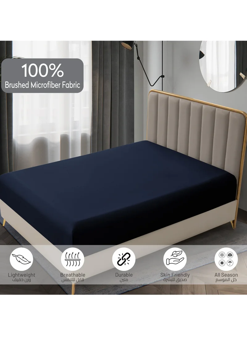 Donetella Bedding Fitted Sheet 2-Pcs Twin Size Solid Bed Sheet Set Fits(120x200CM) With Pillowcases And 30 CM Extra Deep Brushed Microfiber Bed Sheet,Navy