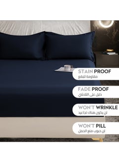 Donetella Bedding Fitted Sheet 2-Pcs Twin Size Solid Bed Sheet Set Fits(120x200CM) With Pillowcases And 30 CM Extra Deep Brushed Microfiber Bed Sheet,Navy  - Image 4