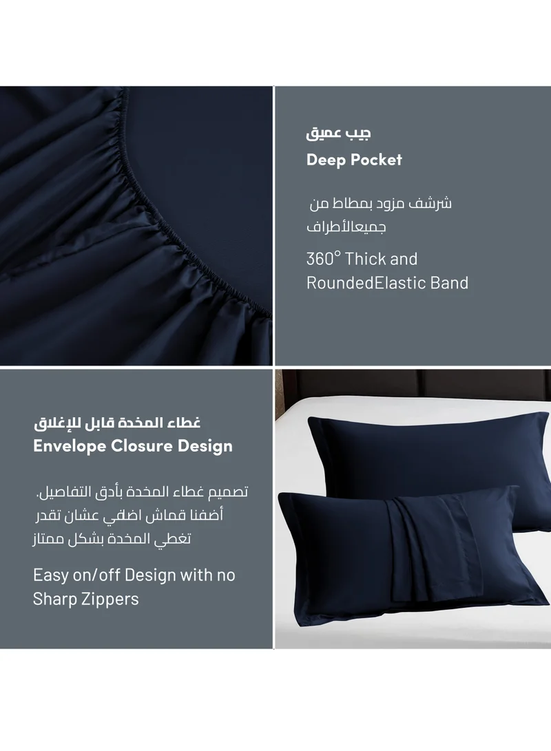Donetella Bedding Fitted Sheet 2-Pcs Twin Size Solid Bed Sheet Set Fits(120x200CM) With Pillowcases And 30 CM Extra Deep Brushed Microfiber Bed Sheet,Navy