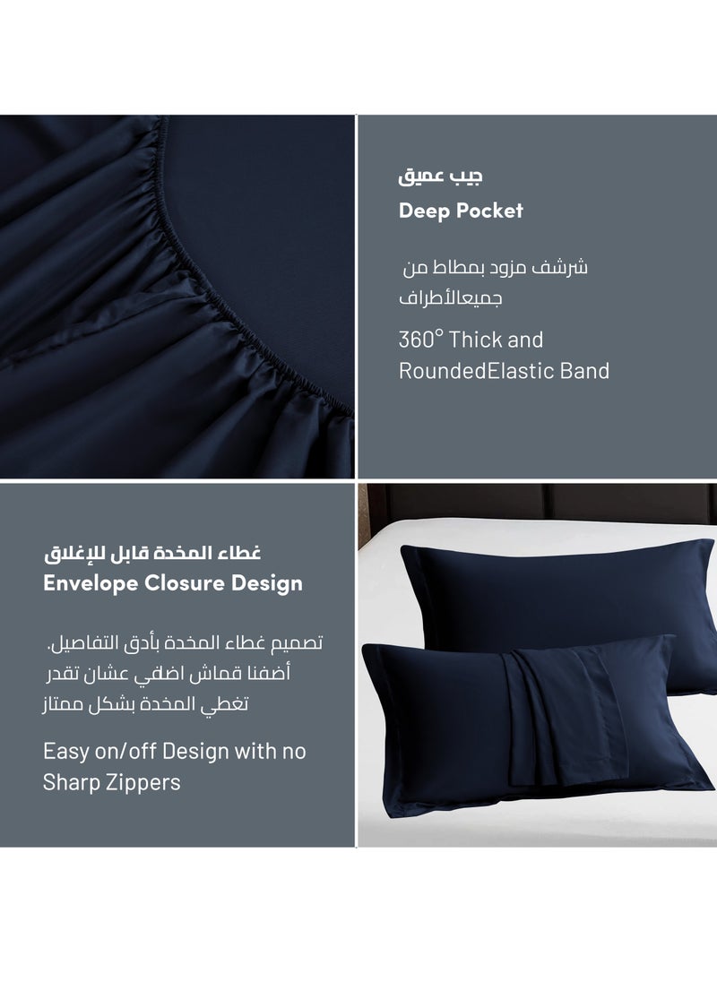 Donetella - Bedding Fitted Sheet 2-Pcs Twin Size Solid Bed Sheet Set Fits(120x200CM) With Pillowcases And 30 CM Extra Deep Brushed Microfiber Bed Sheet,Navy - Image 1