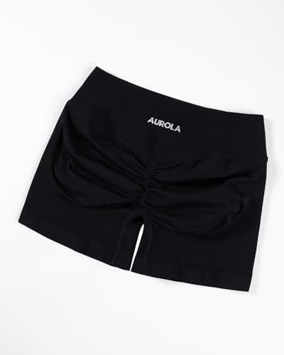 AUROLA شورتات تمارين مجموعة AUROLA Influence للنساء، لا تتدحرج، تصميم جديد بدون خياطة، شورتات جيم بطول 2.5 إنش، أسود، M - Image 3