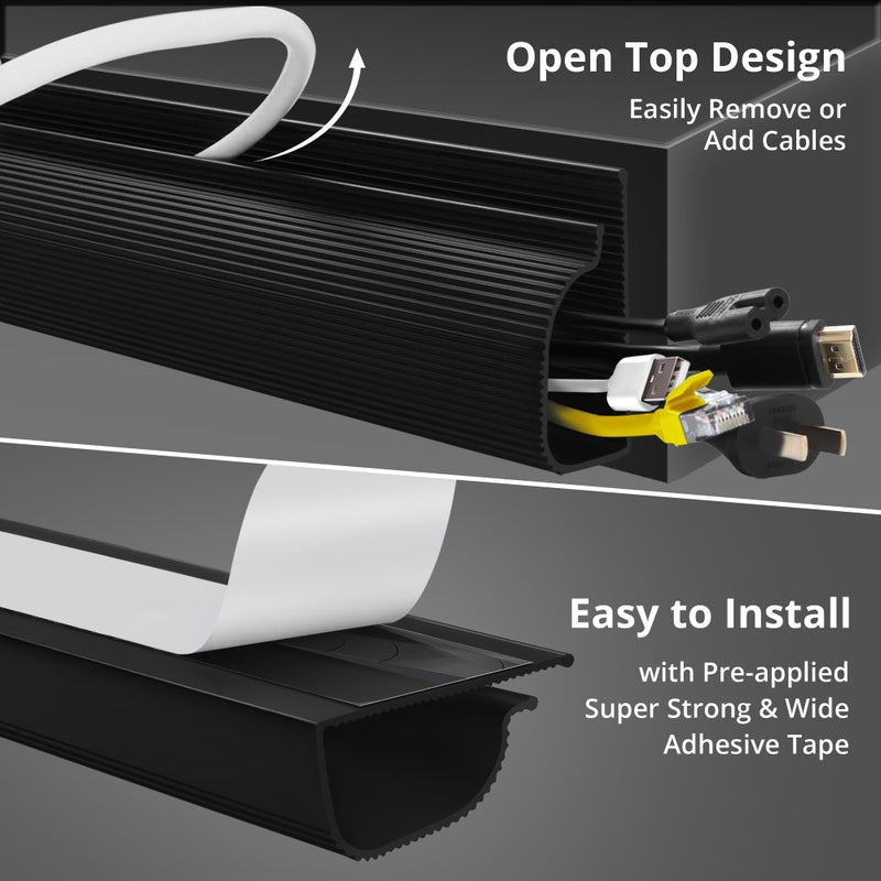 ZhiYo Cable Management Under Desk (31.5in J Channel 2x15.7in) Self Adhesive Cable Raceways Channel, Easy to Install Cord Cover Hider Desk Cord Organizer Electrical Black - Image 4